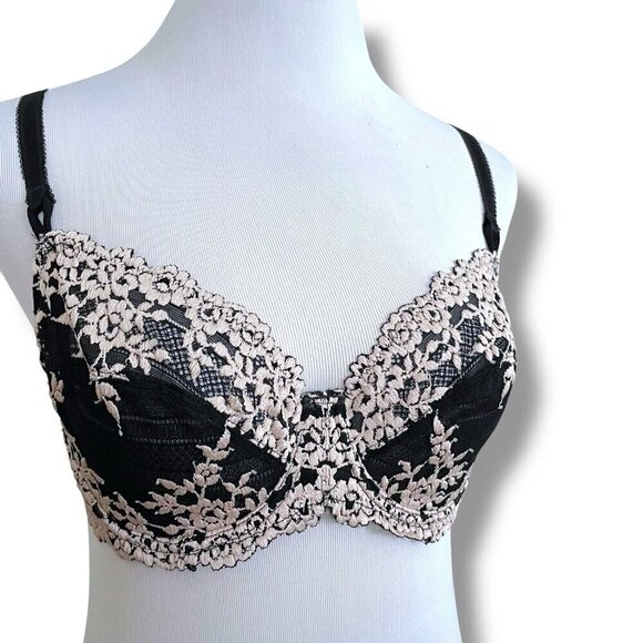 Wacoal 34C Bra Black White Embrace Lace Floral Unlined Underwire 65191 - Picture 4 of 8